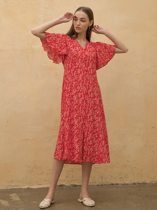 Floral Robe Dress Red