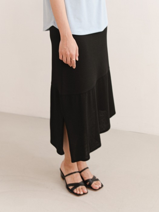 Unbalanced knit Skirts (Black)