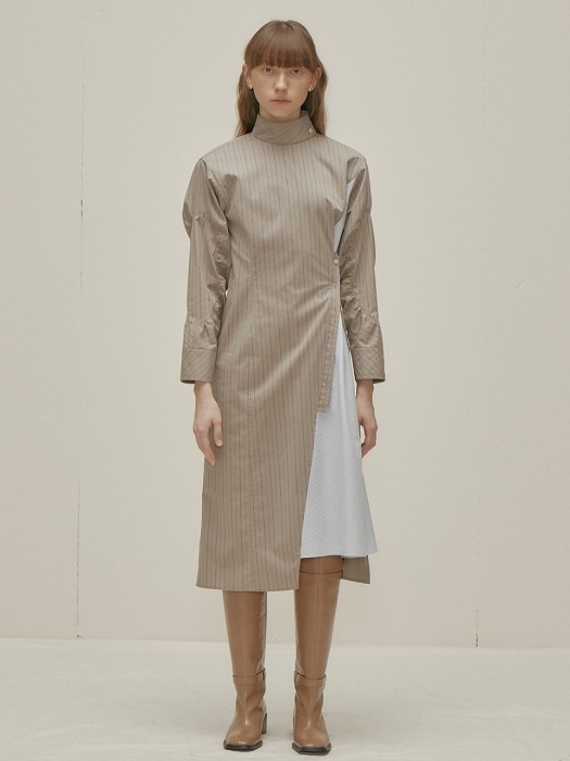 Shirring Sleeve Dress_Grey