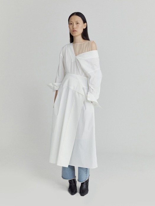 V-NECK COTTON DRESS (WHITE)