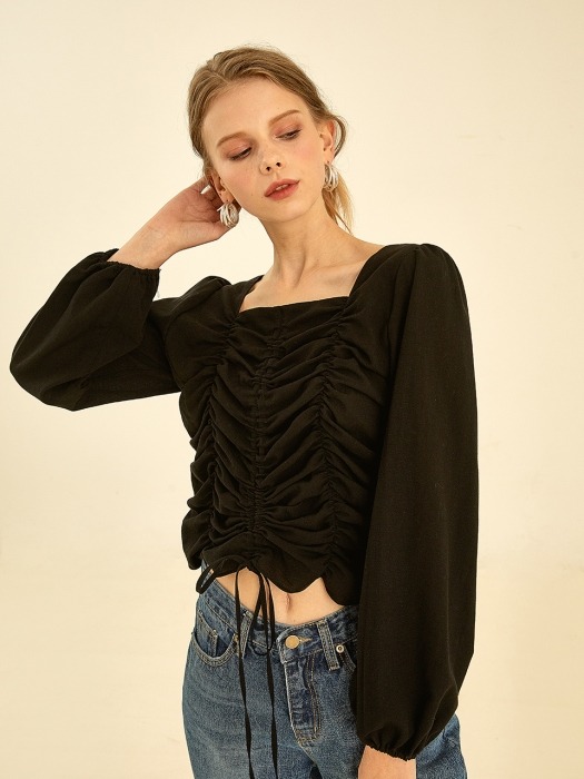 Sweet shirring blouse[black]