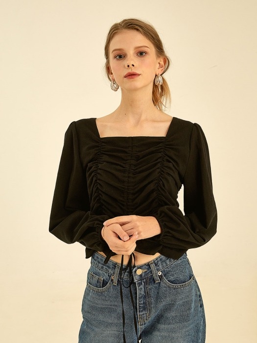 Sweet shirring blouse[black]