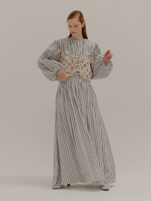 POMPEE Striped Shirred Maxi Dress