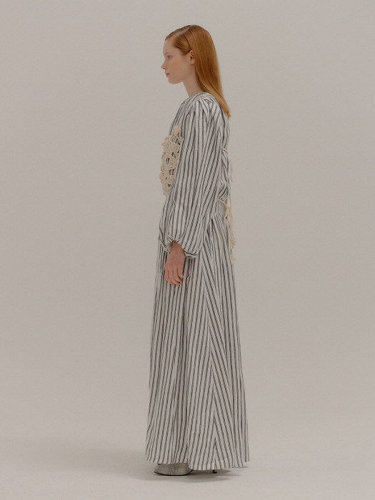 POMPEE Striped Shirred Maxi Dress