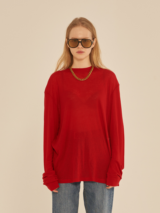 LONG SLEEVE SEE-THROUGH T-SHIRT (RED)