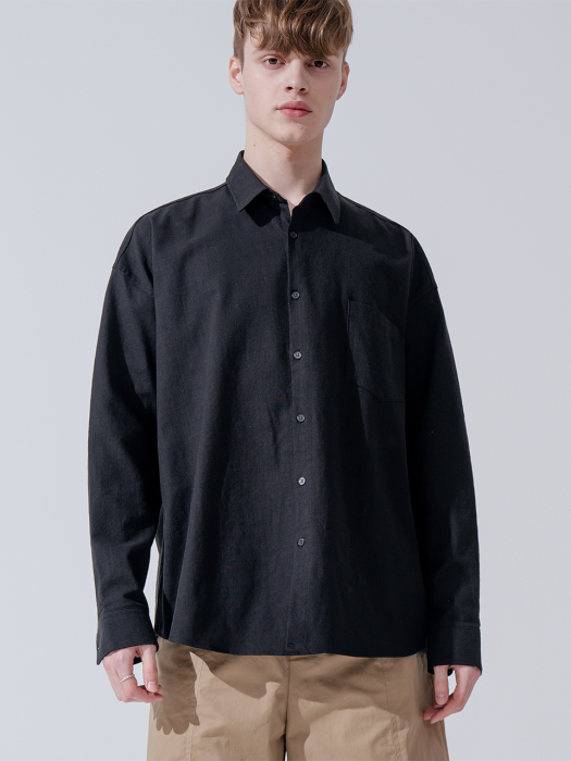 Overfit solid linen shirt_black