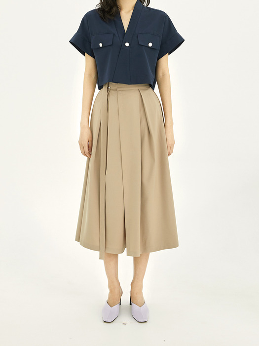 Pleated maxi skirt_Light brown