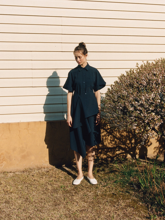 [EXCLUSIVE] PINTUCK WRAP SHIRTS DRESS_NAVY