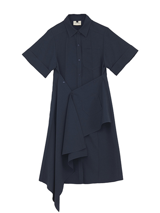 [EXCLUSIVE] PINTUCK WRAP SHIRTS DRESS_NAVY