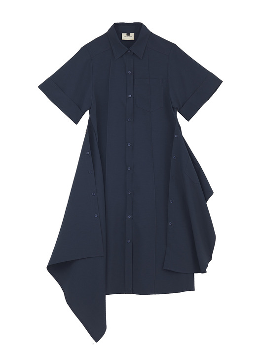 [EXCLUSIVE] PINTUCK WRAP SHIRTS DRESS_NAVY