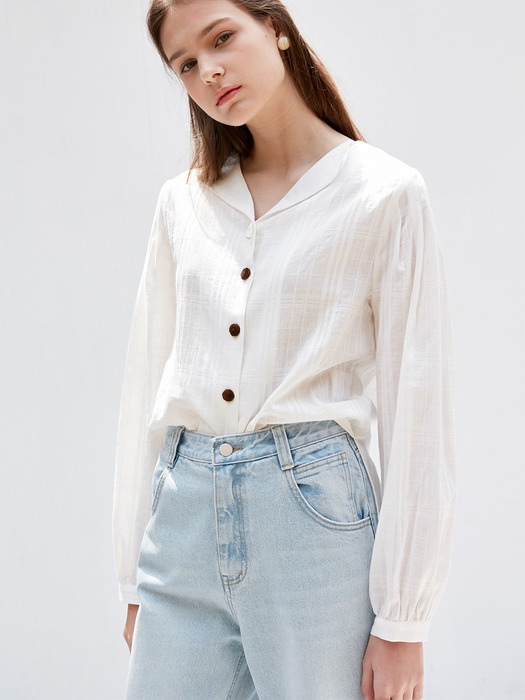 comos359 check puff blouse (ivory)