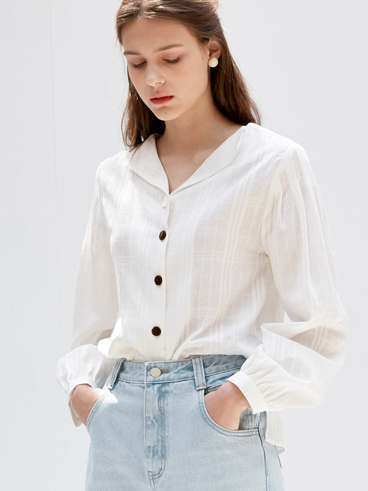 comos359 check puff blouse (ivory)