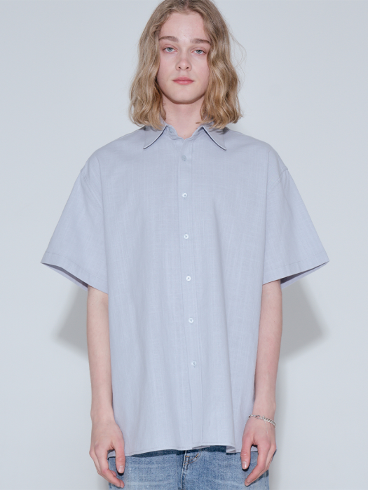 [스페셜] Overfit basic linen half shirt_blue