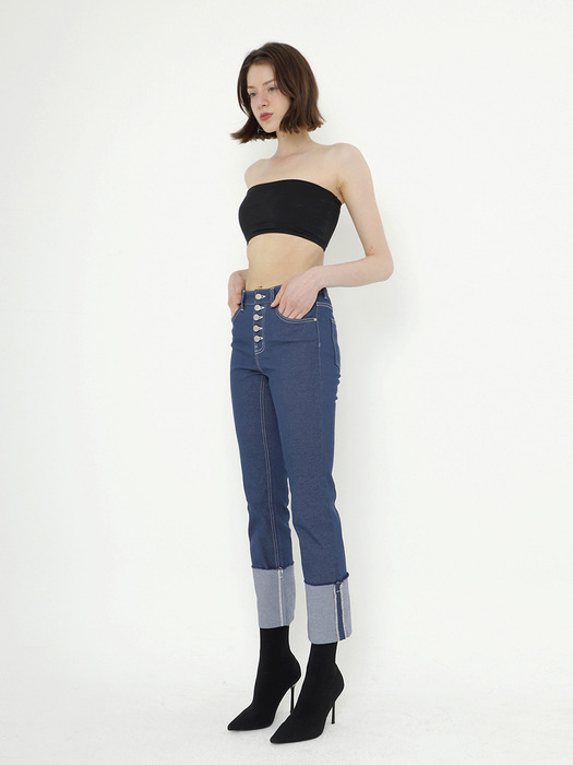 Button Fly Roll-up Jeans (Blue)