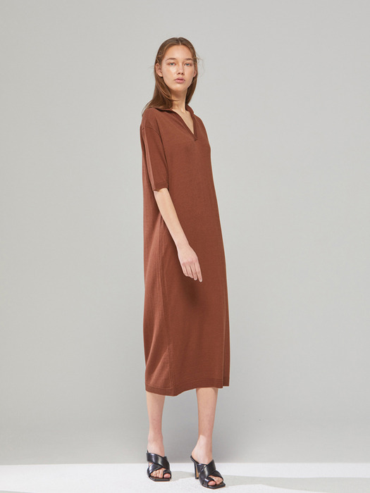 DEMERE CASHMERE BLENDED KNIT DRESS (BROWN)