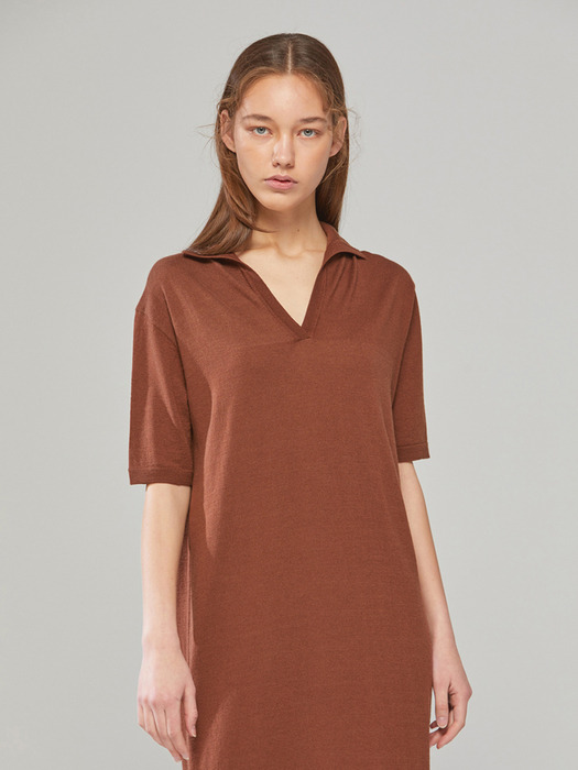 DEMERE CASHMERE BLENDED KNIT DRESS (BROWN)