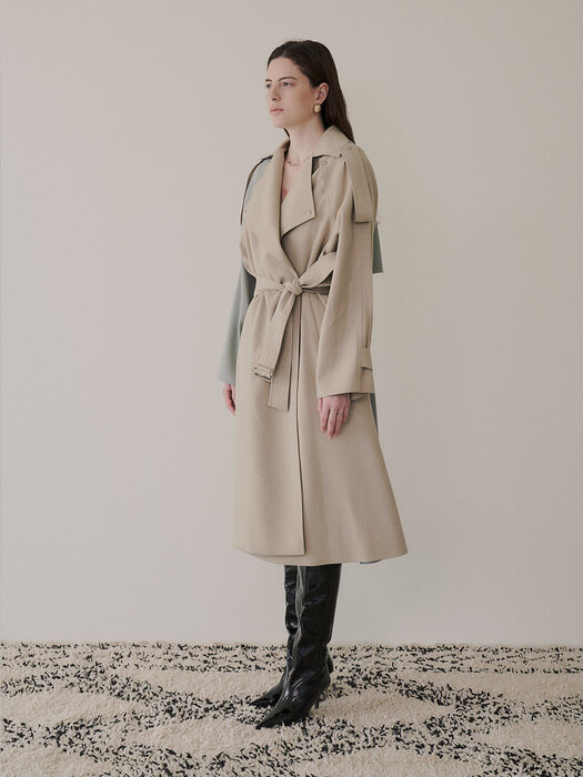 Asymmetrical Color Wool Trench Coat