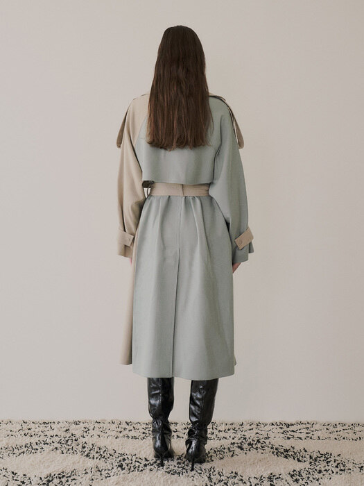 Asymmetrical Color Wool Trench Coat