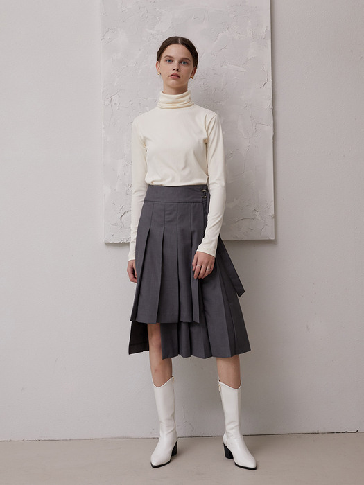 pleated wrap skirt_grey