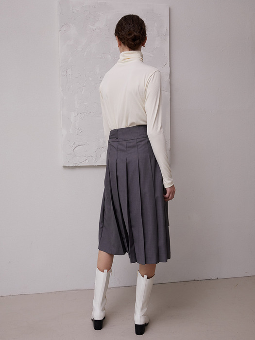 pleated wrap skirt_grey