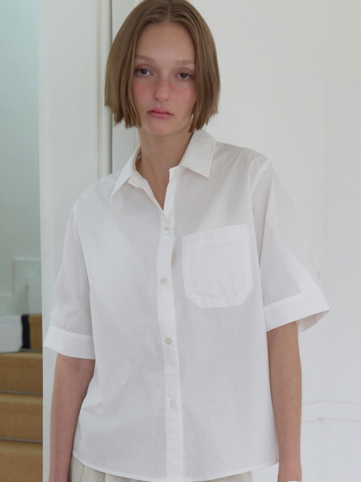 ouie381 cotton pocket half shirts (white)