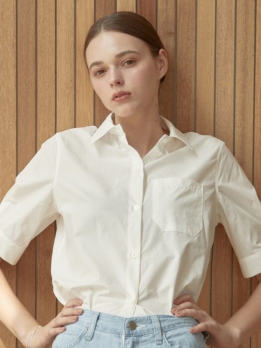 ouie381 cotton pocket half shirts (white)