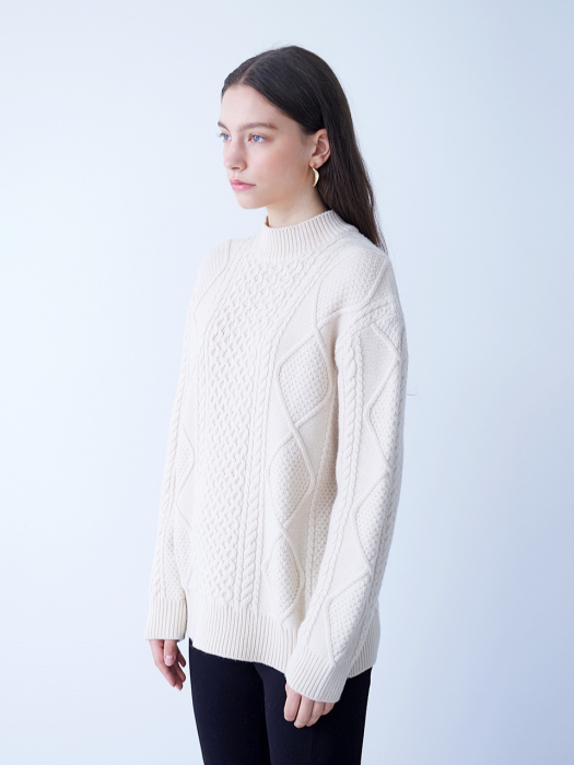 TURTLENECK CABLE PULLOVER IVORY