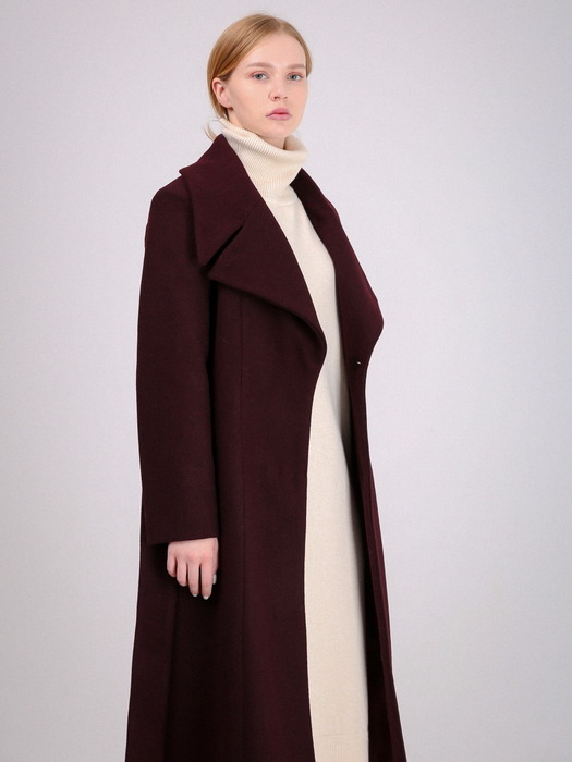 2way Big collar coat - burgundy