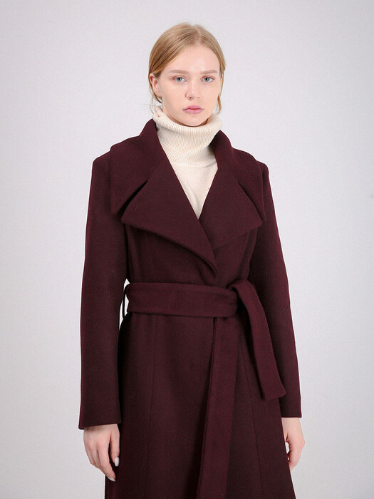  2way Big collar coat - burgundy