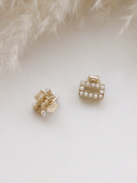[SET] rectangle pearl hair clips