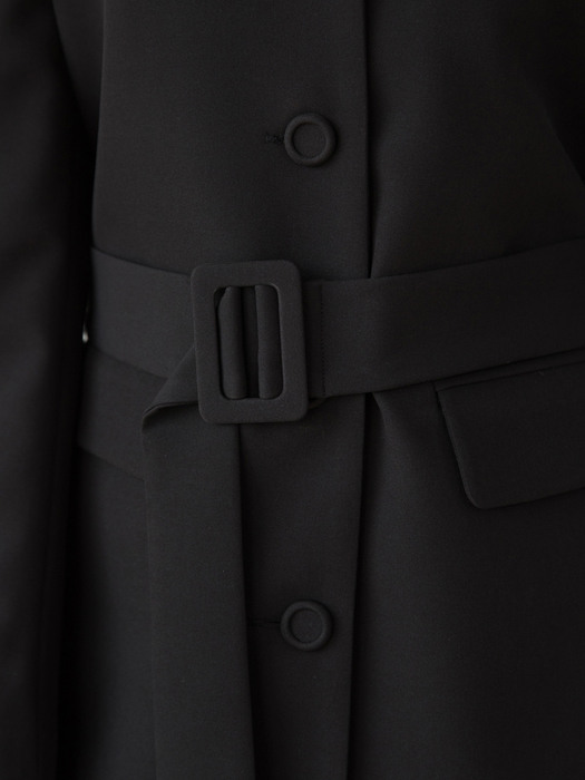 Single Button Belt Dress Black