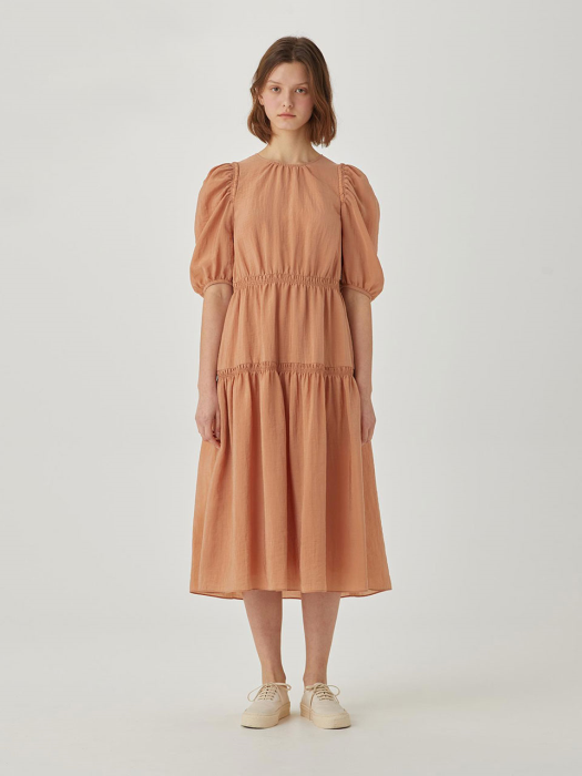 Puff-sleeve Tiered Dress [CORAL] JYDR1B904O1
