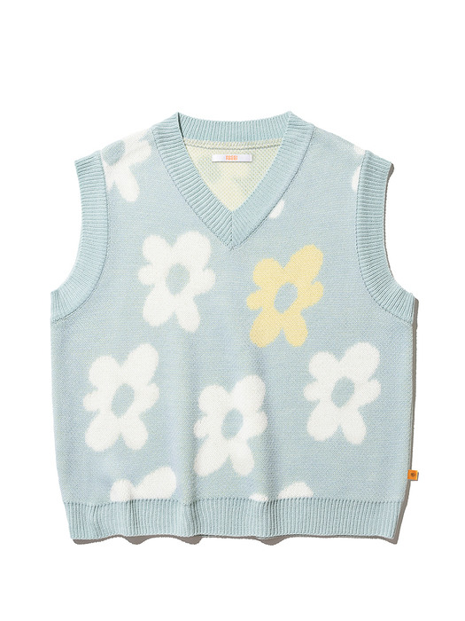 Flower V Neck Knit Vest [PASTEL BLUE]
