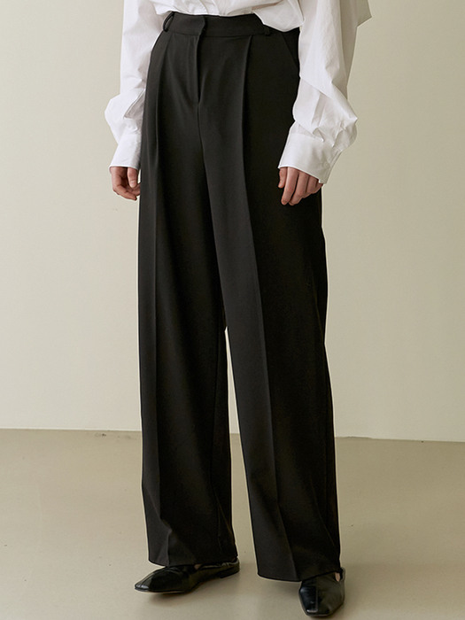 Wide tuck trouser - Black