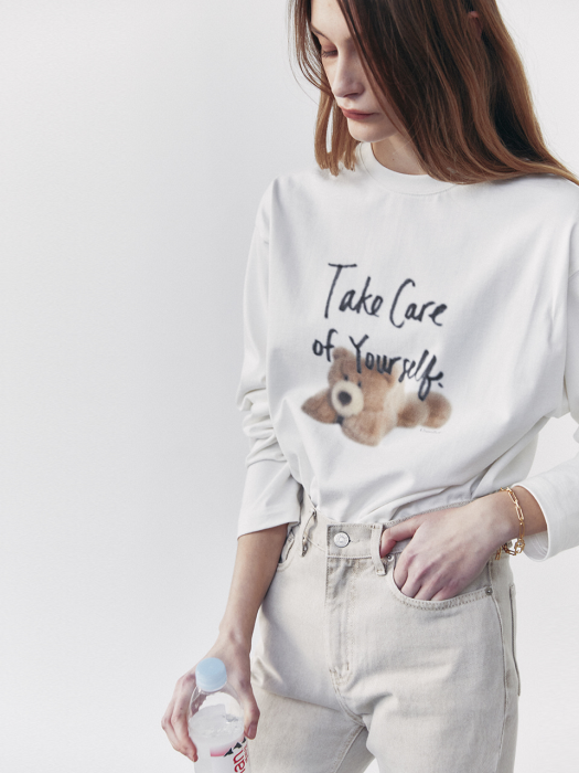 UNISEX TAKE CARE TEDDY LONG SLEEVE T-SHIRT NATURAL WHITE_UDTS1E103WT
