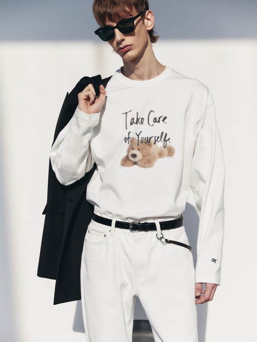UNISEX TAKE CARE TEDDY LONG SLEEVE T-SHIRT NATURAL WHITE_M_UDTS1E103WT
