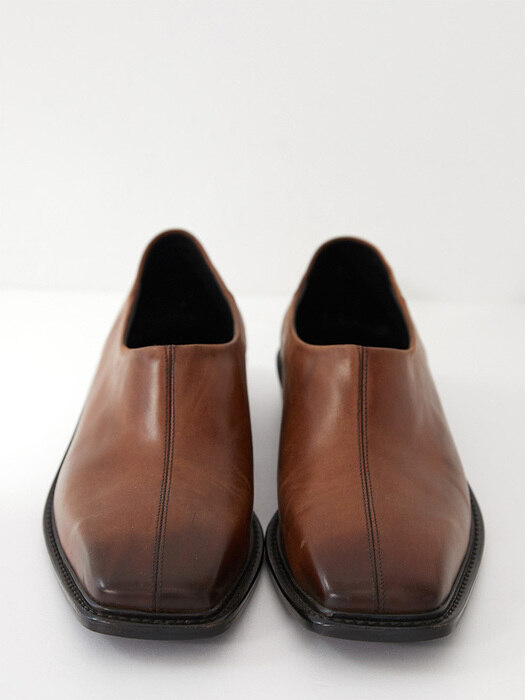 BROWN gradation leather square toe mule(NH001)