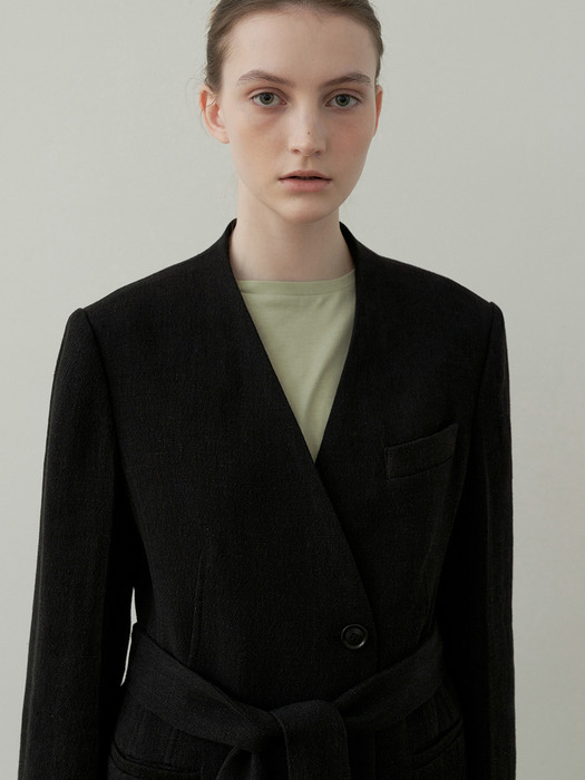 linen no collar jacket (black)