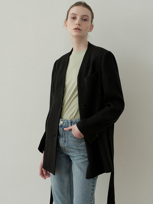 linen no collar jacket (black)