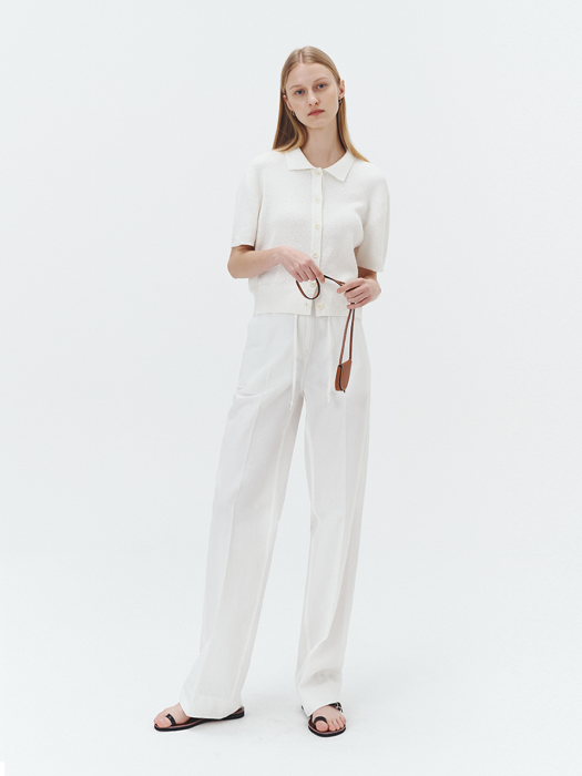 BAMBOO BANDED SEMI-WIDE PANTS OFF WHITE_UDPA1E222CR