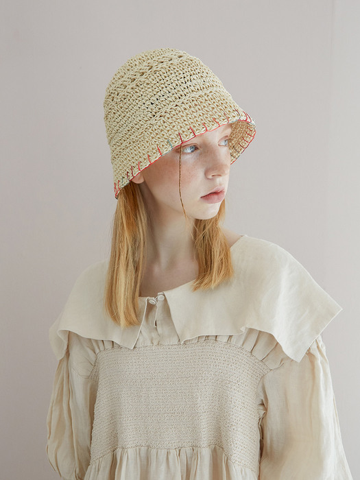 Stitch knitting hat - Ivory