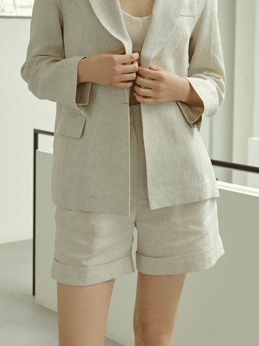 linen roll-up pants(beige)