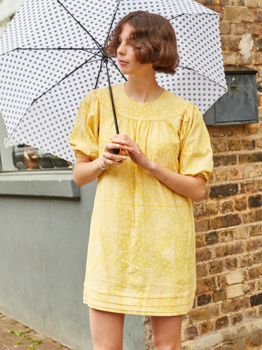 Marie Puff Paisley Mini Dress_Yellow
