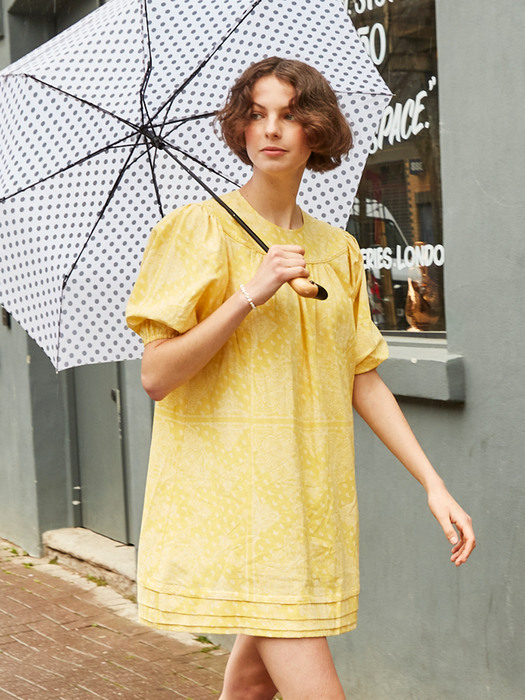 Marie Puff Paisley Mini Dress_Yellow