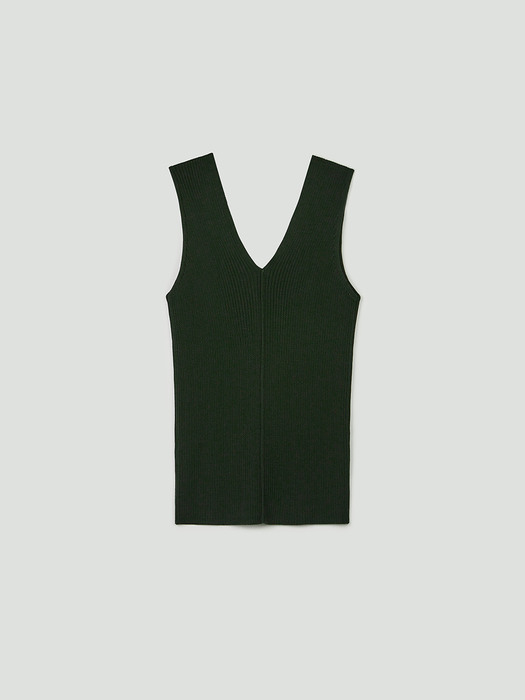 Ribbed silk-blend vest(Deep green)