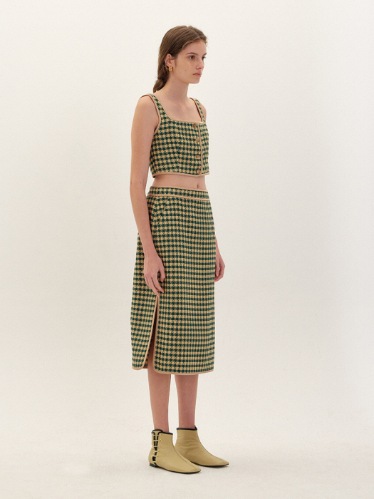 RIONA H-Line Midi Skirt - Green Check