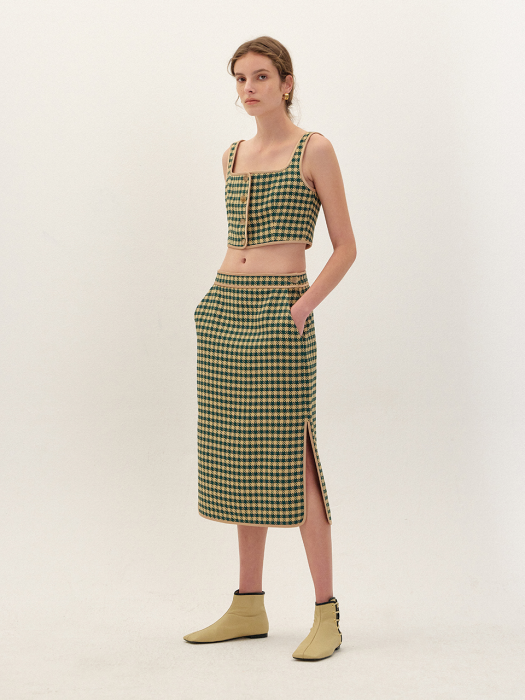 RIONA H-Line Midi Skirt - Green Check