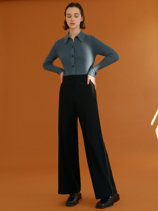 [Drama Signature] Shawl Collar Blazer + Wide-leg Trousers SET (BLACK)