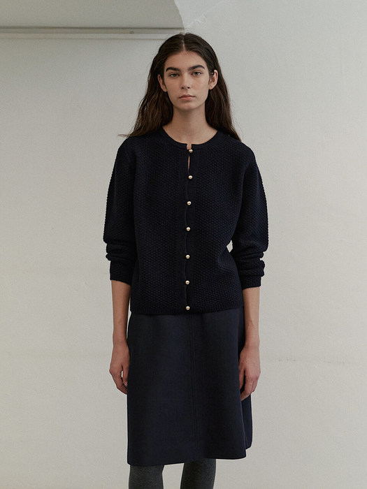 [단독]Agathe Gold-ball Cardigan in Navy