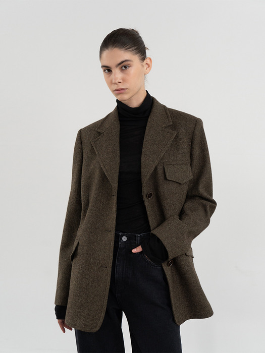 wool herringbone over-fit jacket (khaki)